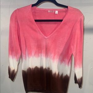 Pink to Brown Dip-Dye V-Neck Sweater- medium